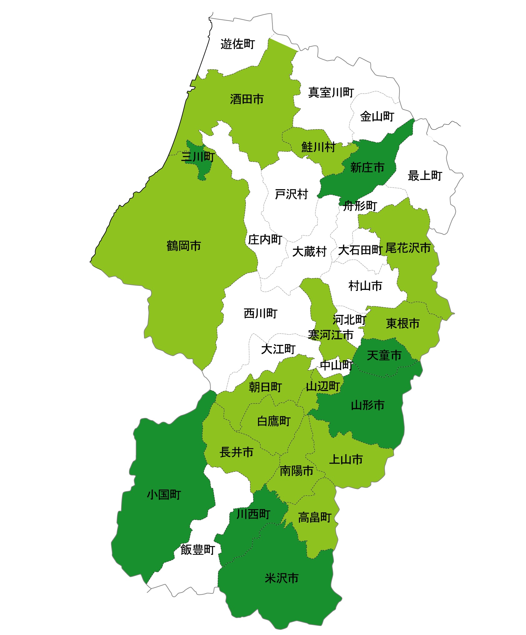 犯罪遭遇率の色分け地図・山形県