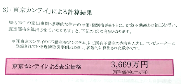 B社の査定書(東京カンテイによる計算結果)
