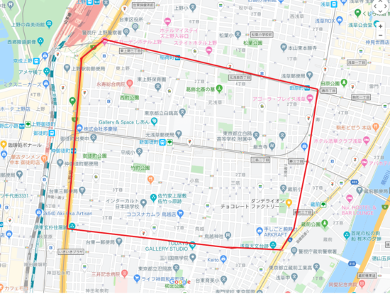地価相場が急上昇している、御徒町周辺エリア